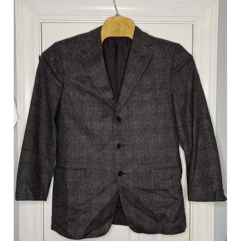 Zegna Mens Three Button Sport Coat Blazer Grey Plaid 54R Wool‎ Angora